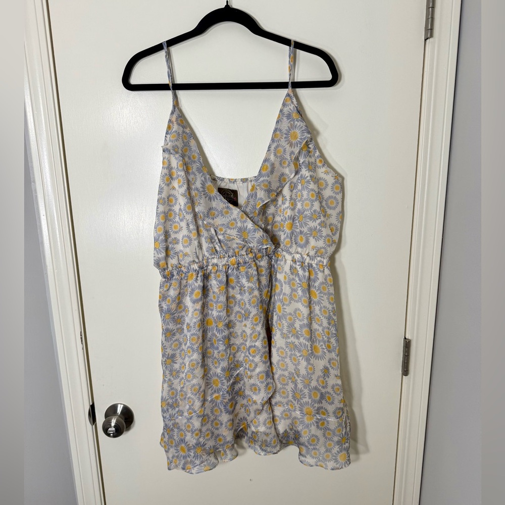 Southern Fried Chics Women’s White & Blue Sunflower Mini Dress Plus Size 2X